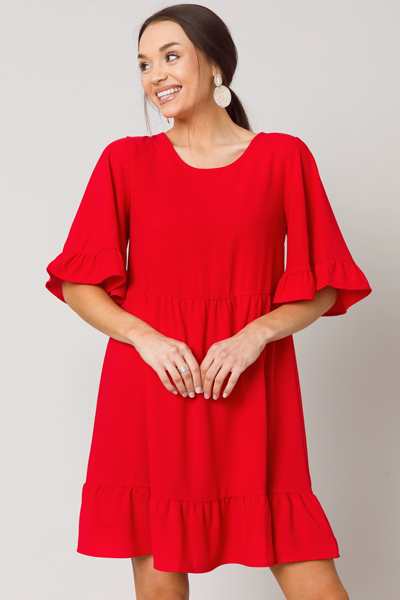 Solid Babydoll Dress, Red