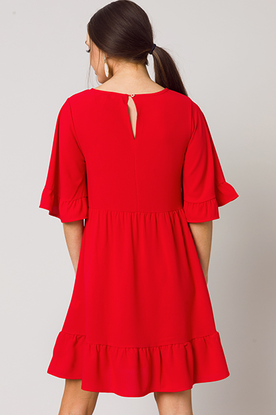 Solid Babydoll Dress, Red
