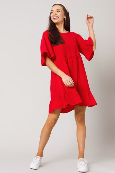 Solid Babydoll Dress, Red