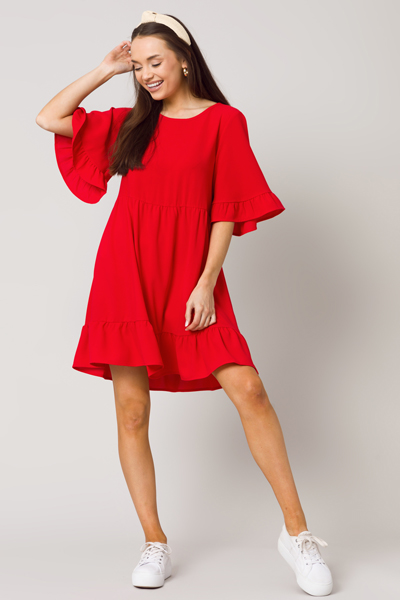 Solid Babydoll Dress, Red