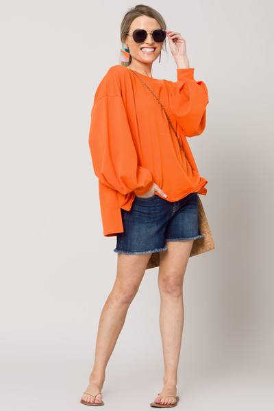 Pleat Sleeve Sweatshirt, Orange