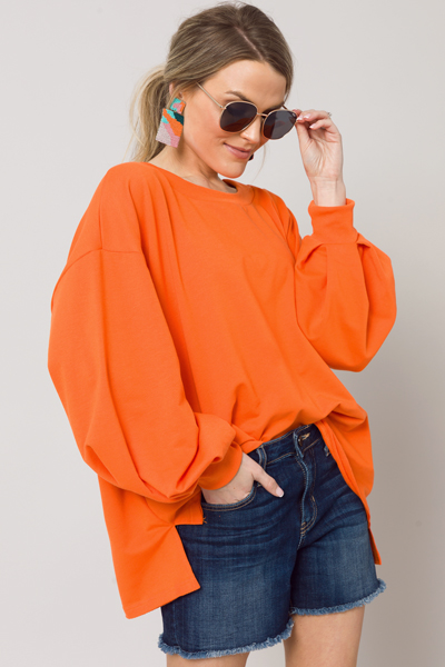Pleat Sleeve Sweatshirt, Orange
