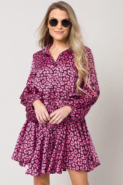 Silky Leopard Dress, Magenta
