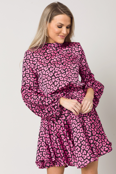 Silky Leopard Dress, Magenta