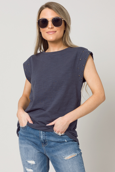 Stud Sleeve Top, Navy