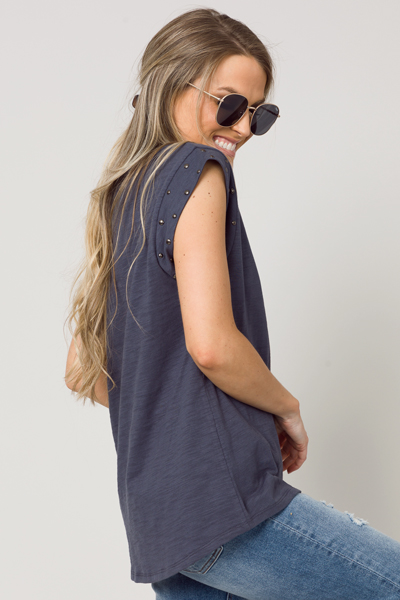 Stud Sleeve Top, Navy