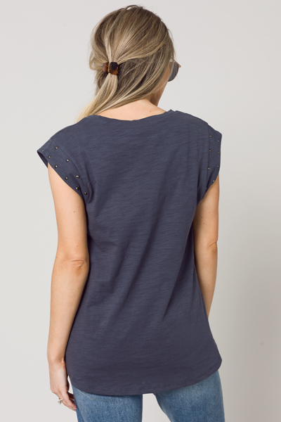 Stud Sleeve Top, Navy