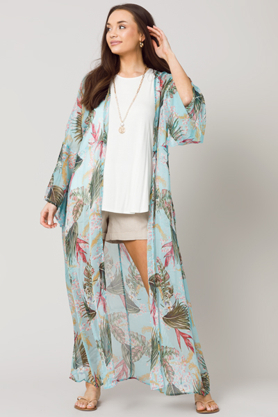 Tropical Belted Kimono, Aqua