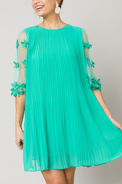 Illusion Sleeves Dress, Emerald