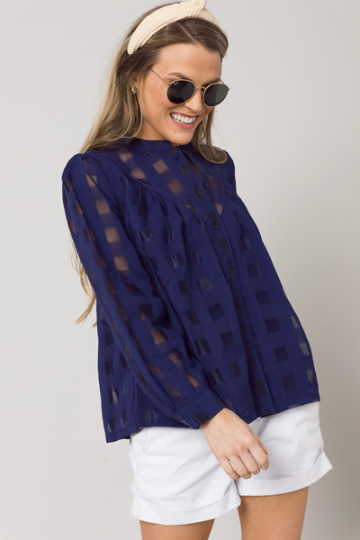 Seeing Squares Button Top, Navy