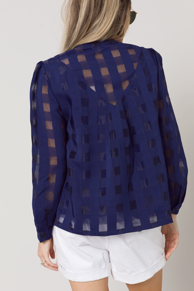 Seeing Squares Button Top, Navy