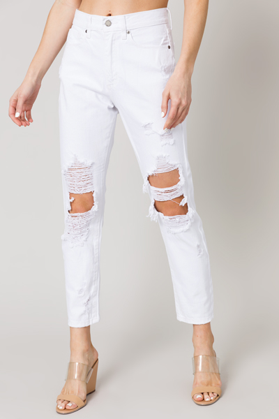 Destroyed Girlfriend Jeans, White
