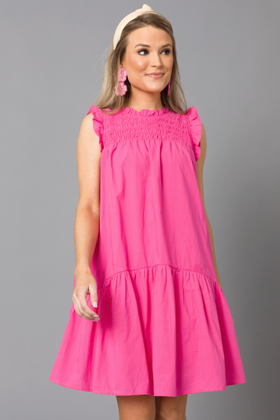 Mallory Tiered Dress, Hot Pink