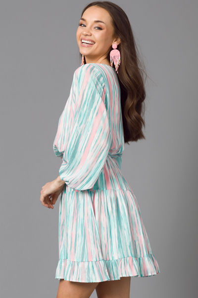 Emilia Dress, Jade/Blush Stripe