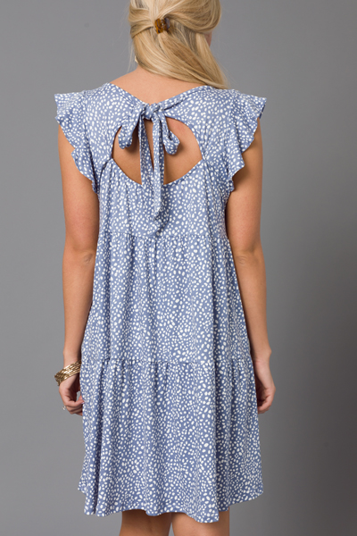 Dotted Tie Back Dress, Blue