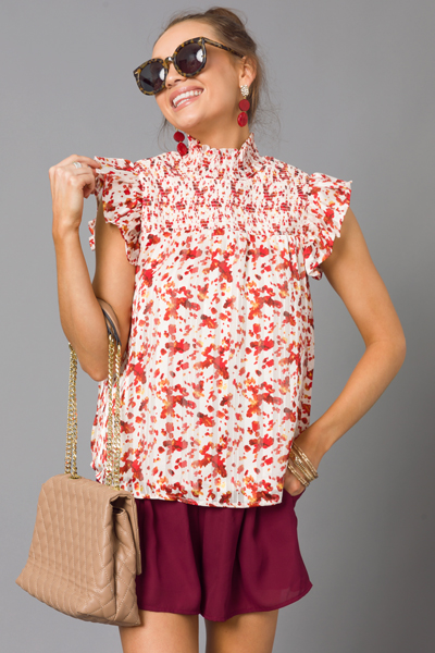 Red Pops Smock Blouse