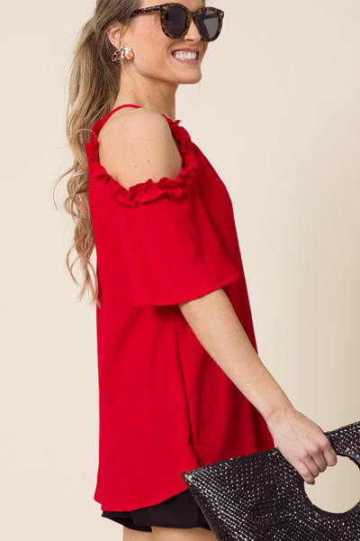 Feisty Cold Shoulder Top, Red
