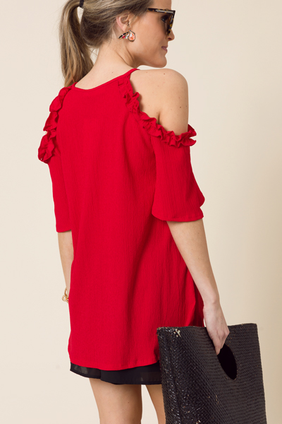 Feisty Cold Shoulder Top, Red