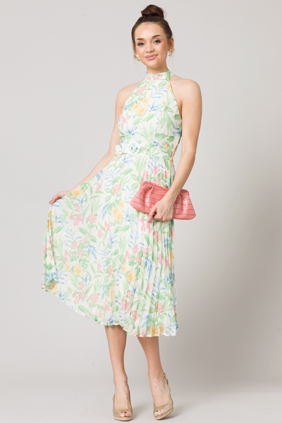 Floral Fancy Belted Midi, Ivory