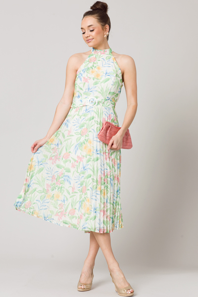 Floral Fancy Belted Midi, Ivory