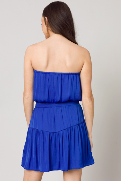 Satin Strapless Mini Dress, Blue