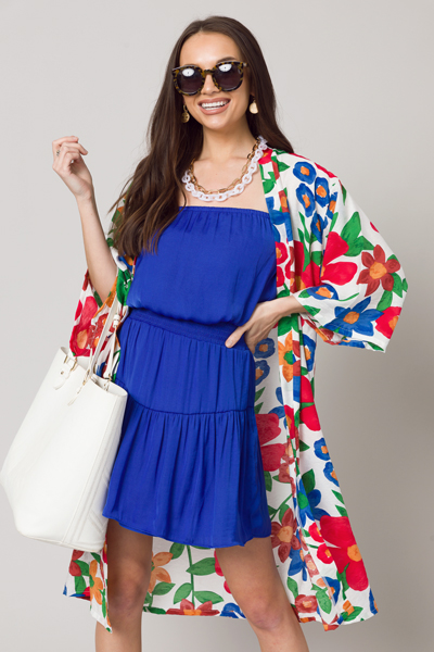 Satin Strapless Mini Dress, Blue