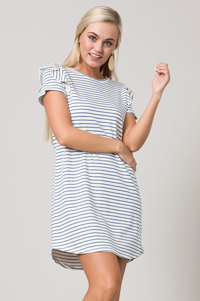 Karlie Knit Stripe Dress, Navy