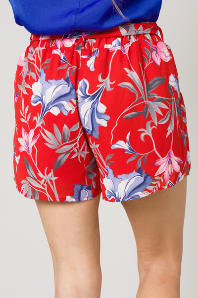 Red Floral Belted Shorts