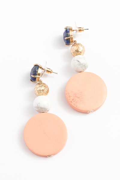 Stone & Wood Earrings, Peach