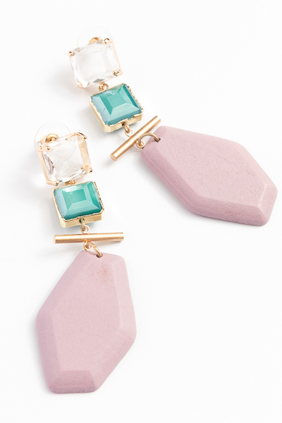 Square and Hexagon Earrings, Rose