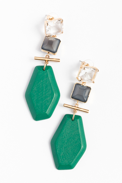Square and Hexagon Earrings, Green