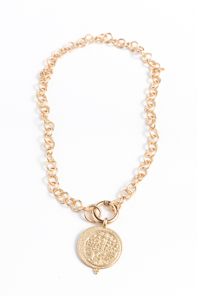 Textured Disc Chain Necklace, Gold