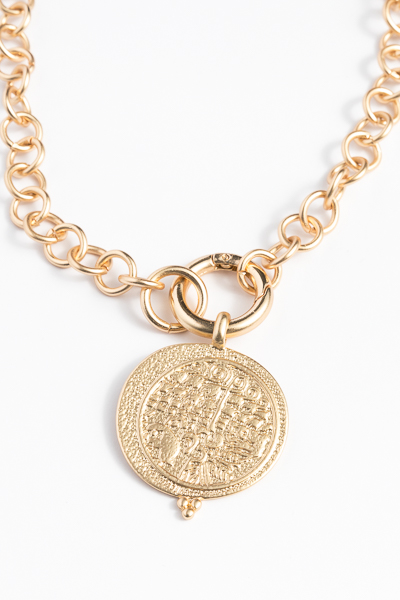 Textured Disc Chain Necklace, Gold