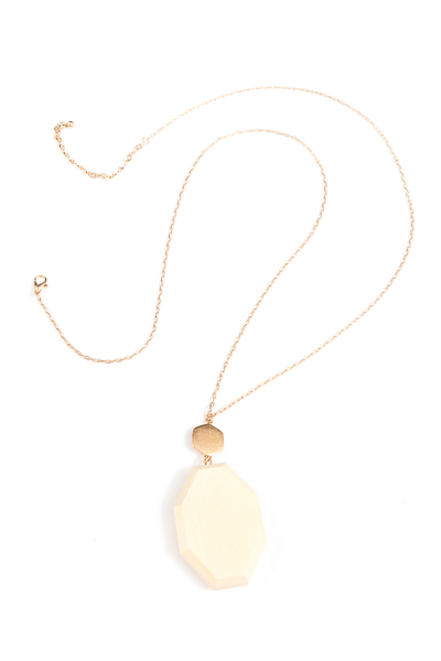 3D Octagon Wood Necklace, Ivory