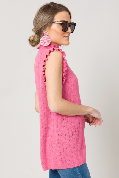 Ruffle Sleeveless Sweater, Pink