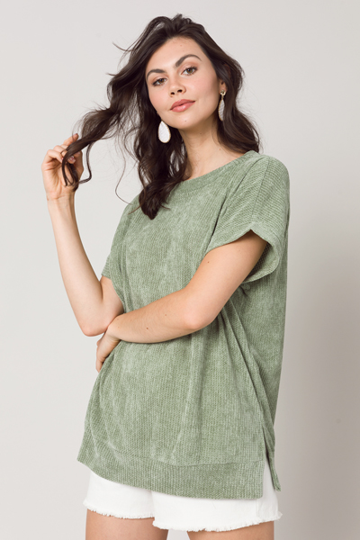 Chenille SS Pullover, Sage