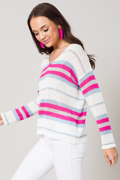 Bella Stripe Sweater, Hot Pink