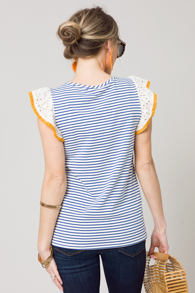 Stripe Eyelet Sleeve Top, Blue