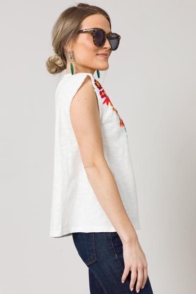 Knit Embroidery Tee, White