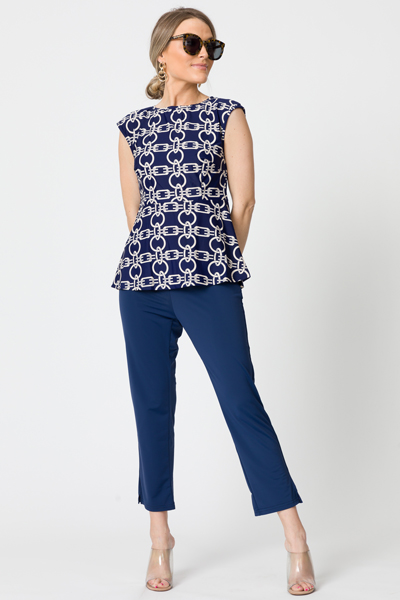Slim Cropped Pants, Solid Navy