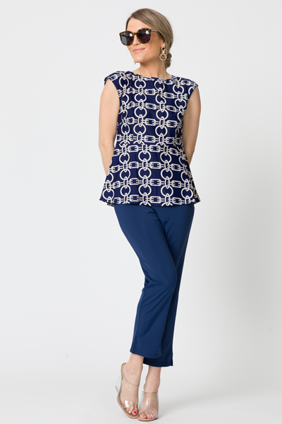 Slim Cropped Pants, Solid Navy