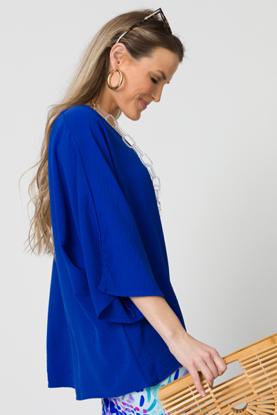 Boxy V Neck Blouse, Royal
