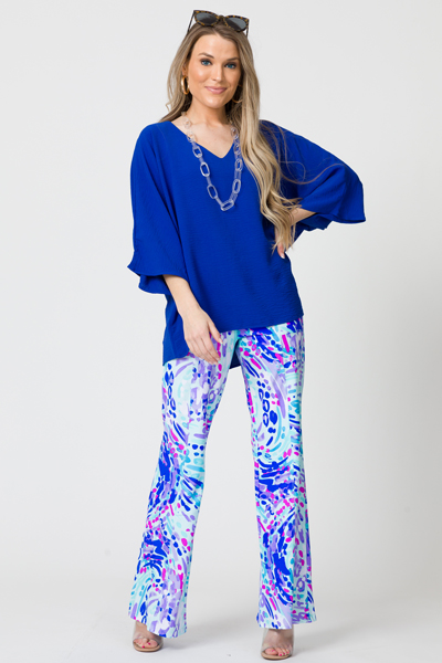 Boxy V Neck Blouse, Royal