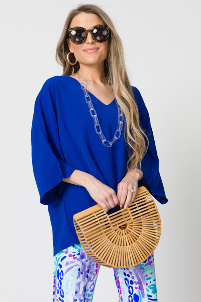 Boxy V Neck Blouse, Royal