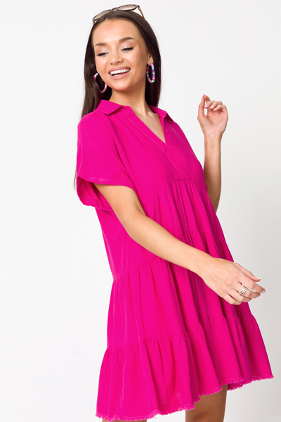 Amanda Tiered Dress, Hot Pink