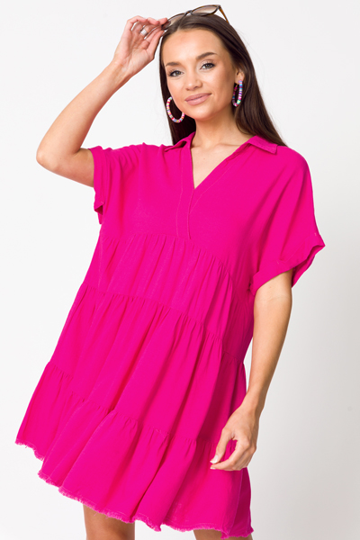 Amanda Tiered Dress, Hot Pink