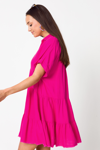 Amanda Tiered Dress, Hot Pink