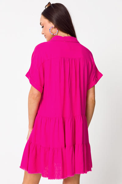 Amanda Tiered Dress, Hot Pink