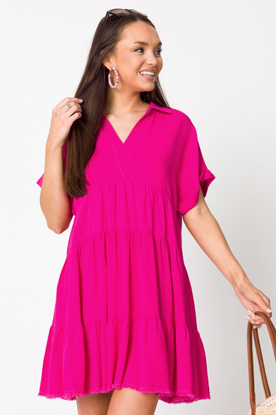 Amanda Tiered Dress, Hot Pink