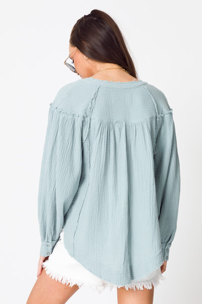 Gauze Snaps Pullover Top, Sage